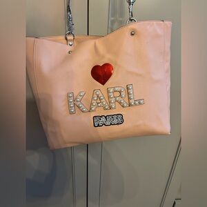 Karl Lagerfeld peach faux leather tote purse
